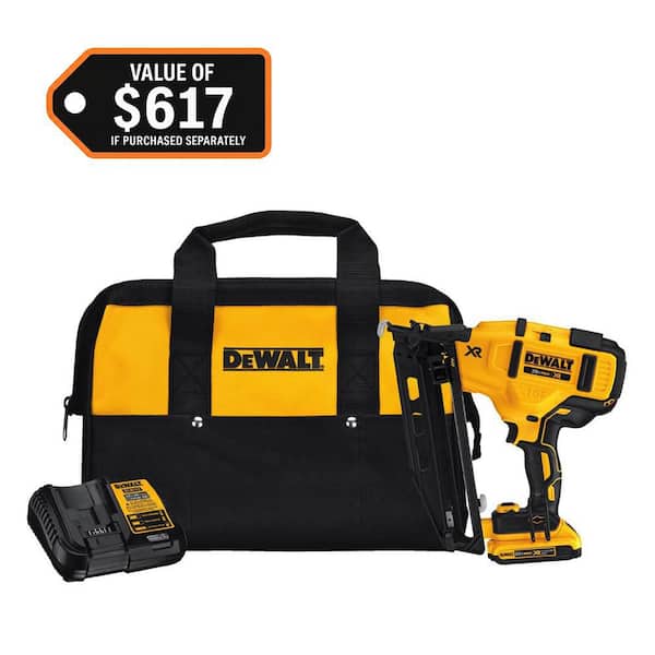 DEWALT 20V MAX XR 16-Gauge Electric Cordless Angled Finishing Nailer Kit DCN660D1