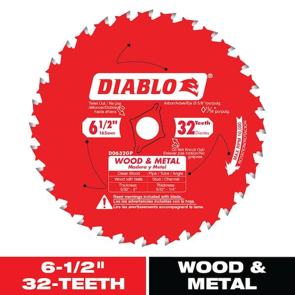 DIABLO 6-1/2in. x 32-Tooth Carbide Circular Saw Blade for Wood and Metal