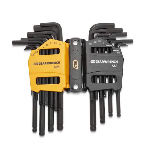 GEARWRENCH SAE & Metric Long Arm Ball End Hex Key Set with Caddies (26-Piece)