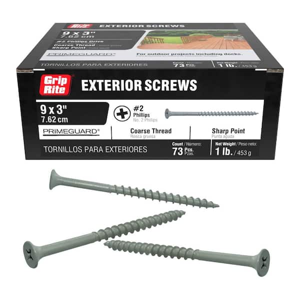 Grip-Rite #9 x 3 in. #2 Phillips Bugle Head Coarse Thread Sharp Point Coated Exterior Wood Deck Screw 1 lb. Box
