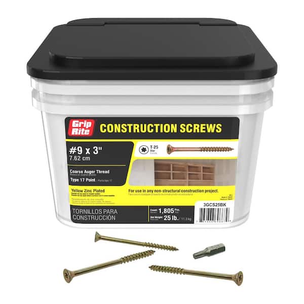 Grip-Rite #9 x 3 in. Star Drive Dual Flat Head Coarse Construction Screws 25 lb. Box