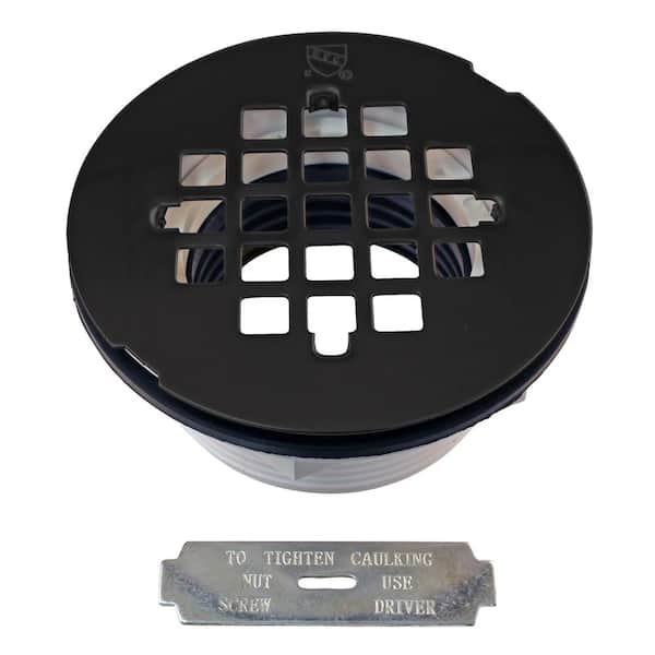Westbrass 2 in. No-Caulk PVC Compression Shower Drain with 4-1/4 in. Round Grid Cover, Matte Black