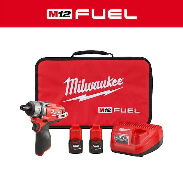 Milwaukee M12 FUEL 12V Lithium-Ion Brushless Cordless 1/4 in. Hex 2-Speed Screwdriver Kit W/(2) 2.0h Batteries & Bag