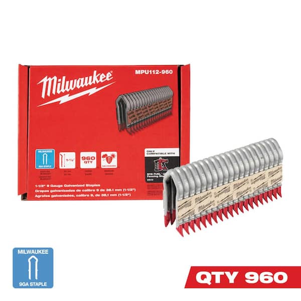 Milwaukee 1-1/2 in. 9-Gauge Galvanized Staples for M18 FUEL Utility Fencing Stapler (960 Per Box)