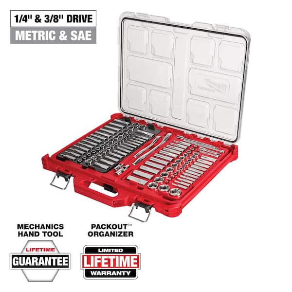 Milwaukee 3/8 in. and 1/4 in. Drive SAE/Metric Ratchet and Socket Mechanics Tool Set with PACKOUT Case (106-Piece)