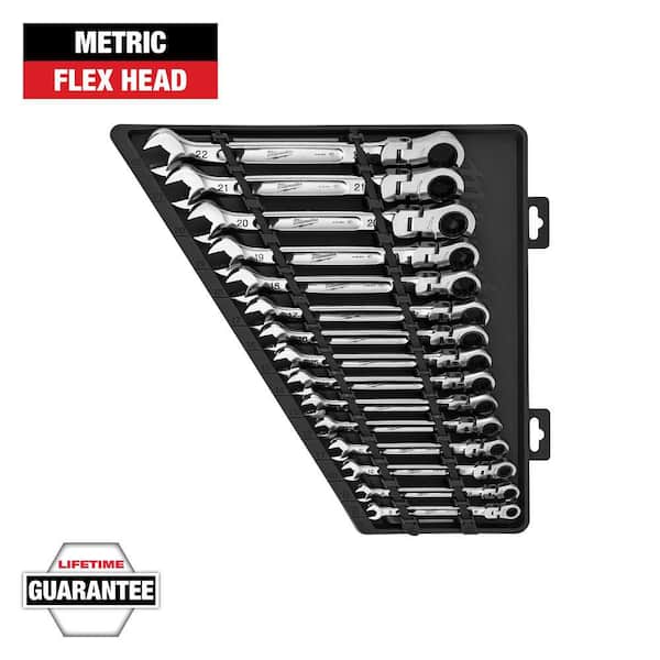 Milwaukee 144-Position Flex-Head Ratcheting Combination Wrench Set Metric (15-Piece)