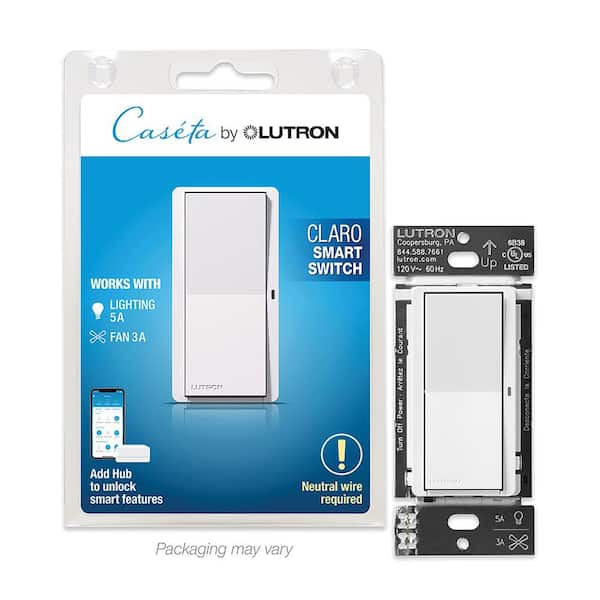 Lutron Claro Smart Switch for Caseta, On/Off Control of Lights/Fans, 5-Amp/Neutral Wire Required, White (DVRF-5NS-WH-R)